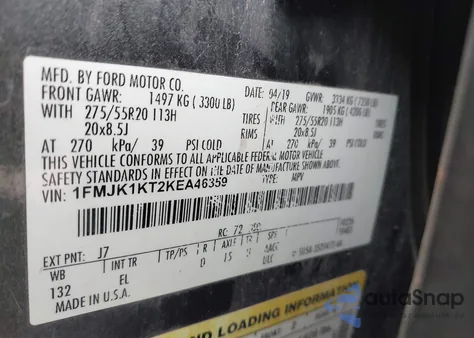 2019 Ford Expedition Max Limited from USA, damaged, VIN 1FMJK1KT2KEA46359